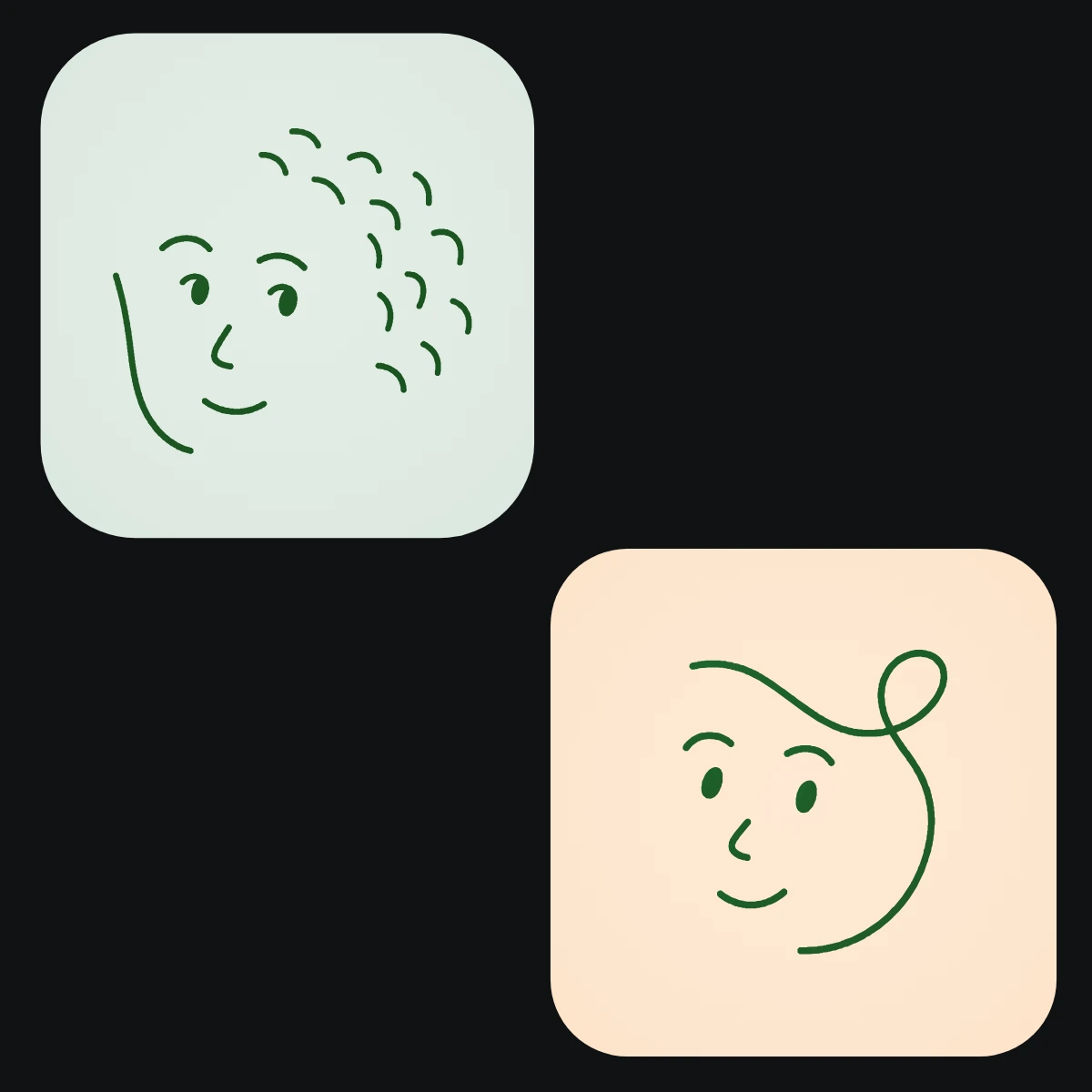 Illustrated portraits of Argus and Iris, the two agents